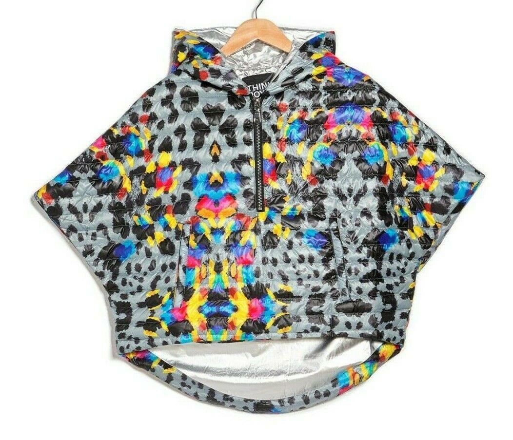 THINK ROYLN Women's Quilted Multicolor Print Puffer Poncho Ski Jacket Size XS/S - SVNYFancy