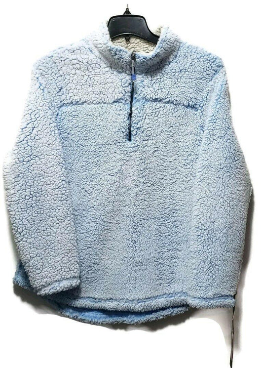 Green Tea Women's Fluffy Two Tone Sherpa Sweatshirt Jacket 1/4 Zip Blue Size L - SVNYFancy