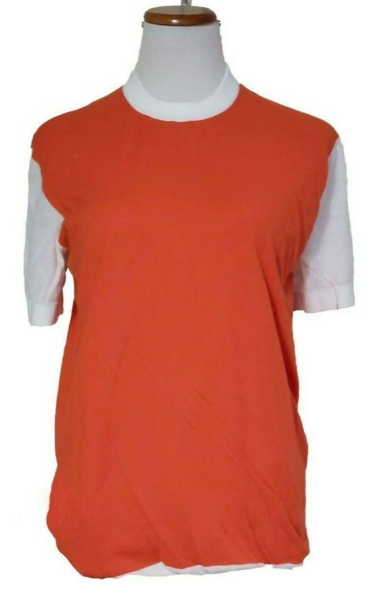 DKNY PURE Reversible White Orange Crew Neck Short Sleeve Casual Top Size M - SVNYFancy