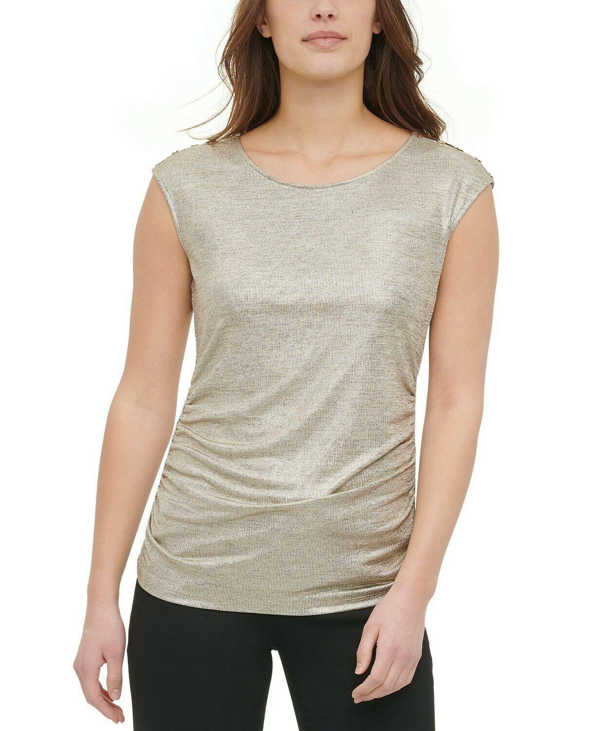 Calvin Klein Knit Top Gold Top Button-Shoulder  Size XS - SVNYFancy