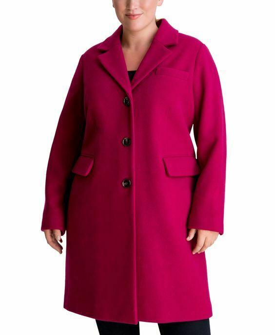 Michael Kors Wool Blend Walker Pink Coat Single Breast Color Azalea Plus Size 0X - SVNYFancy