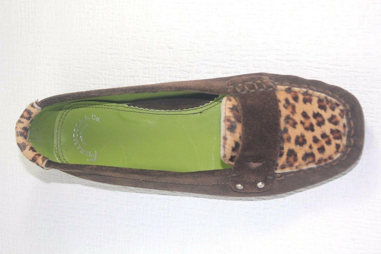 Fieramosca & Co Suede Leopard Calf Hair Moccasin Loafer Flat Women Shoes Sz 5.5 - SVNYFancy