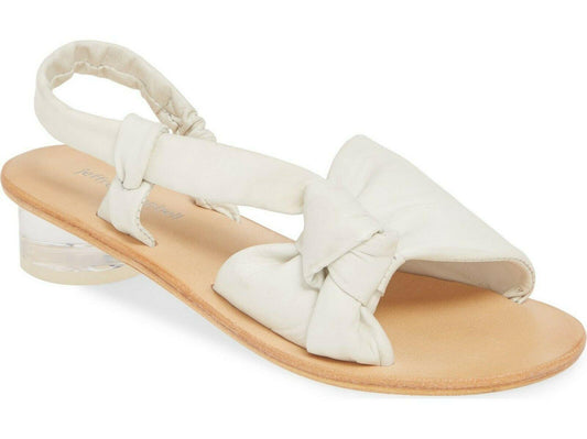 Jeffrey Campbell Asher Leather Asymmetrical Slingback Heeled Sandals White Sz 8 - SVNYFancy