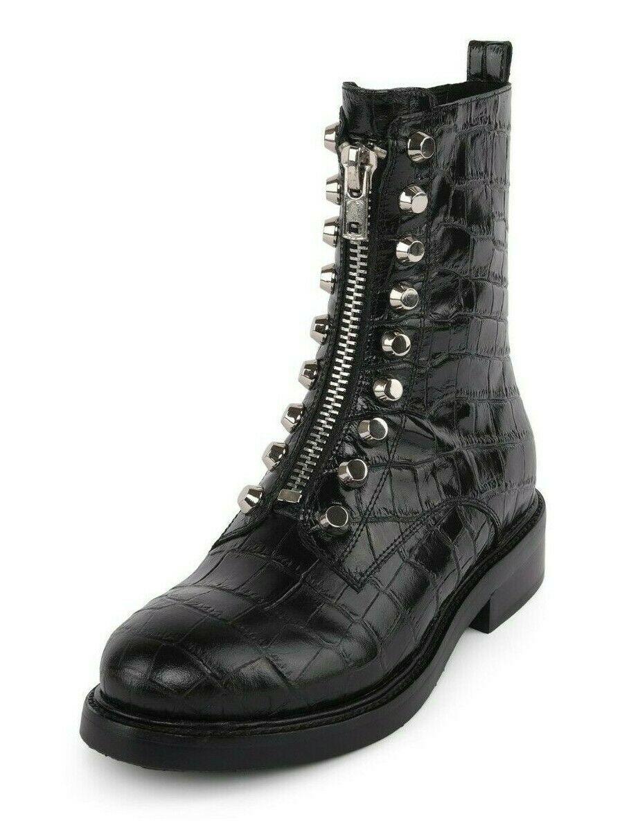 Jeffrey Campbell Tonette Combat Animal Embossed Boot Black Leather Boots Size US 8 - SVNYFancy
