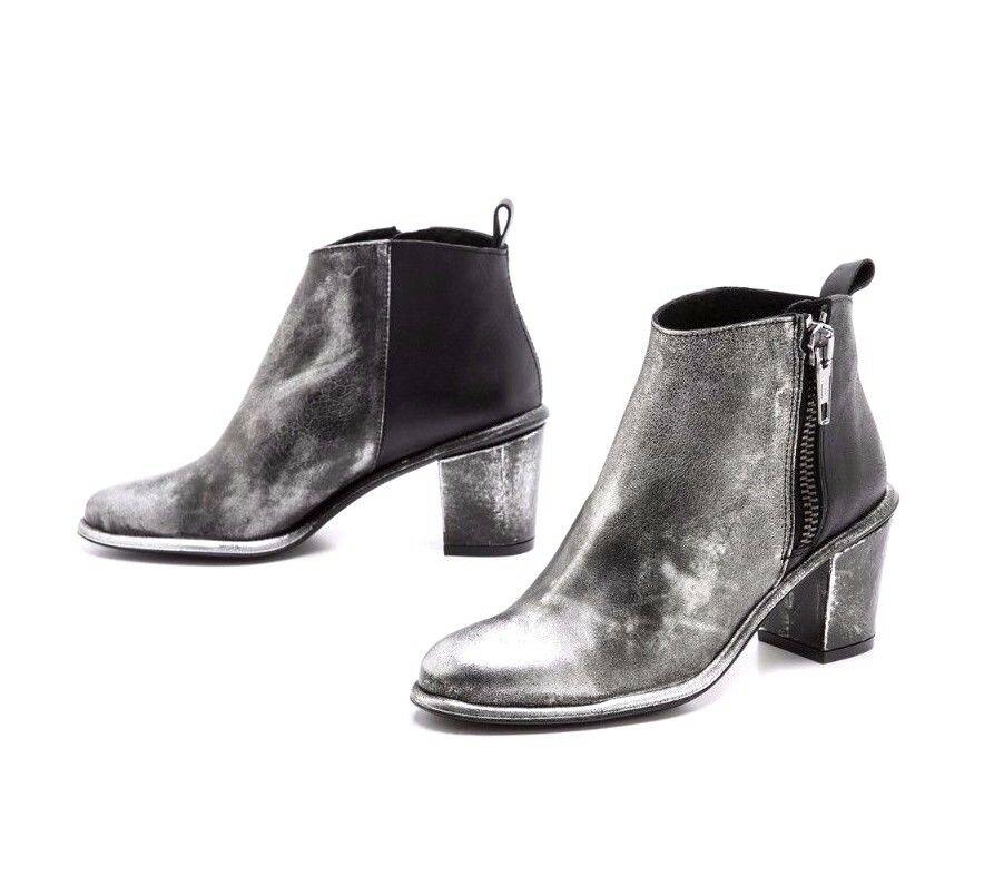 MIISTA ALICE Black Silver Metallic Leather Heeled Ankle Boots Size US 10  EU 41 - SVNYFancy