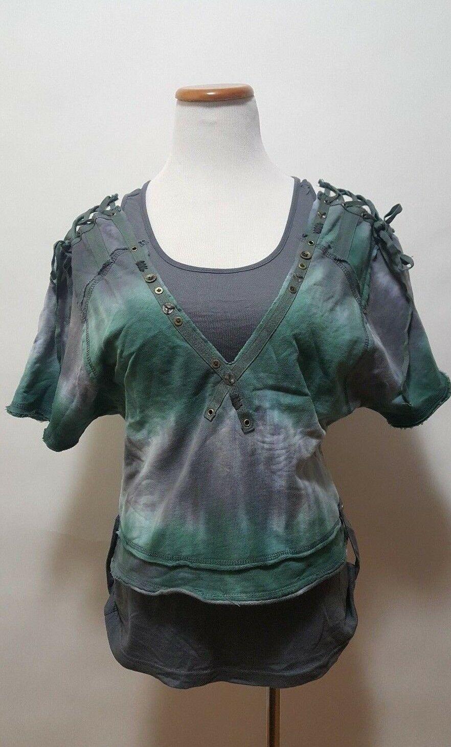 Mur Mur Womens Tank Top Shirt With Funky Details 2 pis. Grey Green Size M - SVNYFancy