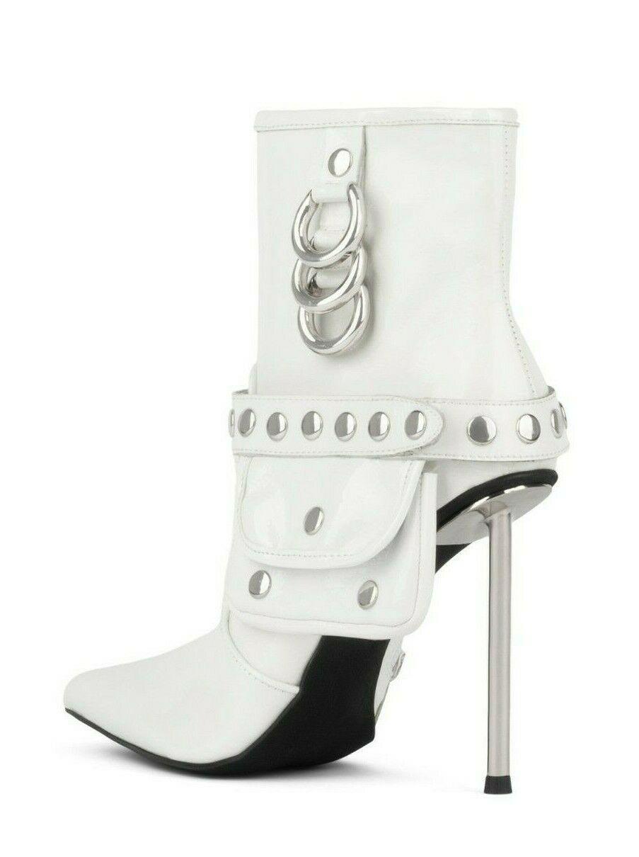 Jeffrey Campbell Stash White Crinkle Patent Leather Stiletto Ankle Boots  US 8 - SVNYFancy
