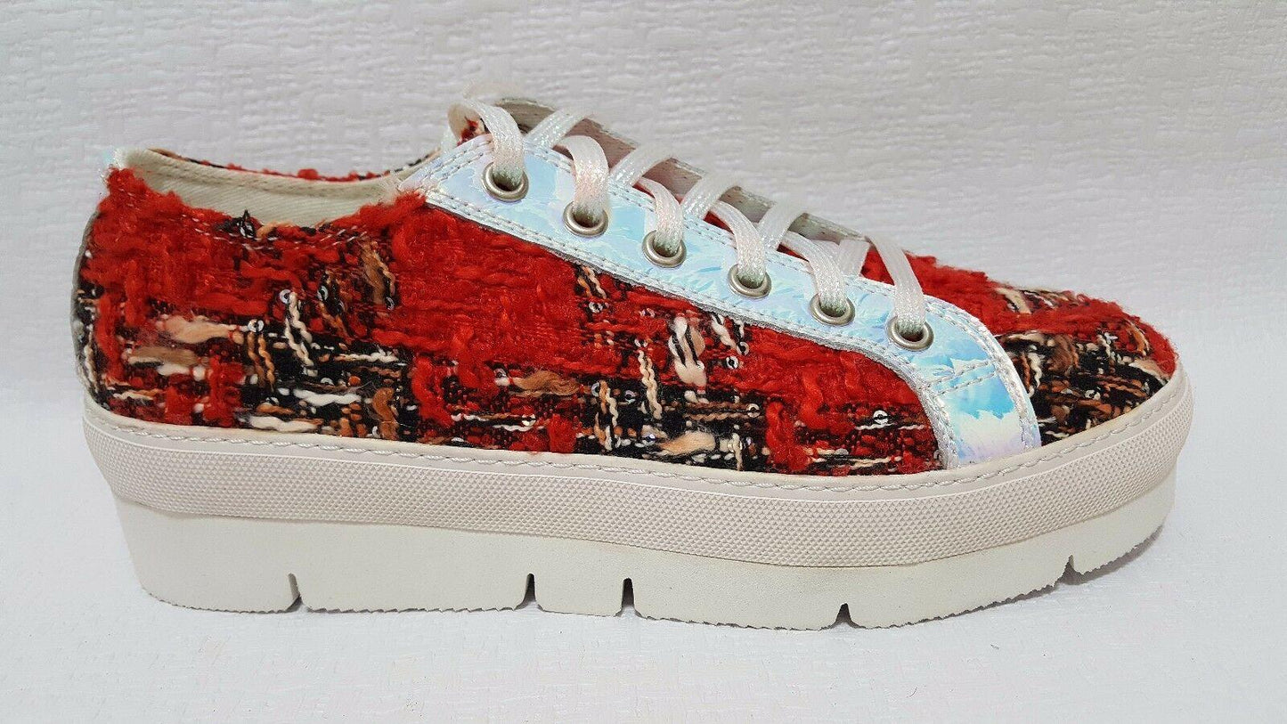 IOANNIS DELH Womens Platform Casual Red Tweed Casual Sneakers EU 39 US 8 - SVNYFancy