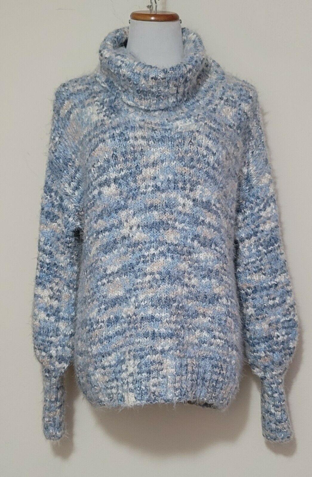 Skye's the Limit Womens Oversize Knit Sweater Long Sleeve Blue Pullover  Size L - SVNYFancy