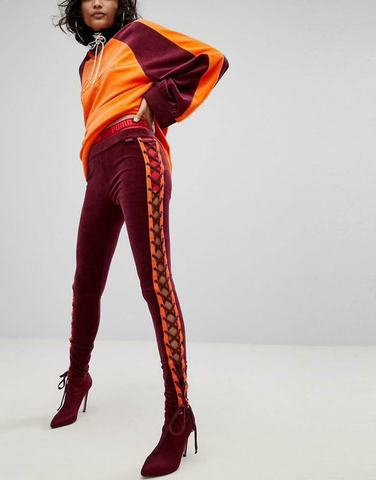 Fenty Puma By Rihanna Women Velour Lacing Tight Burgundy Size  XS - SVNYFancy