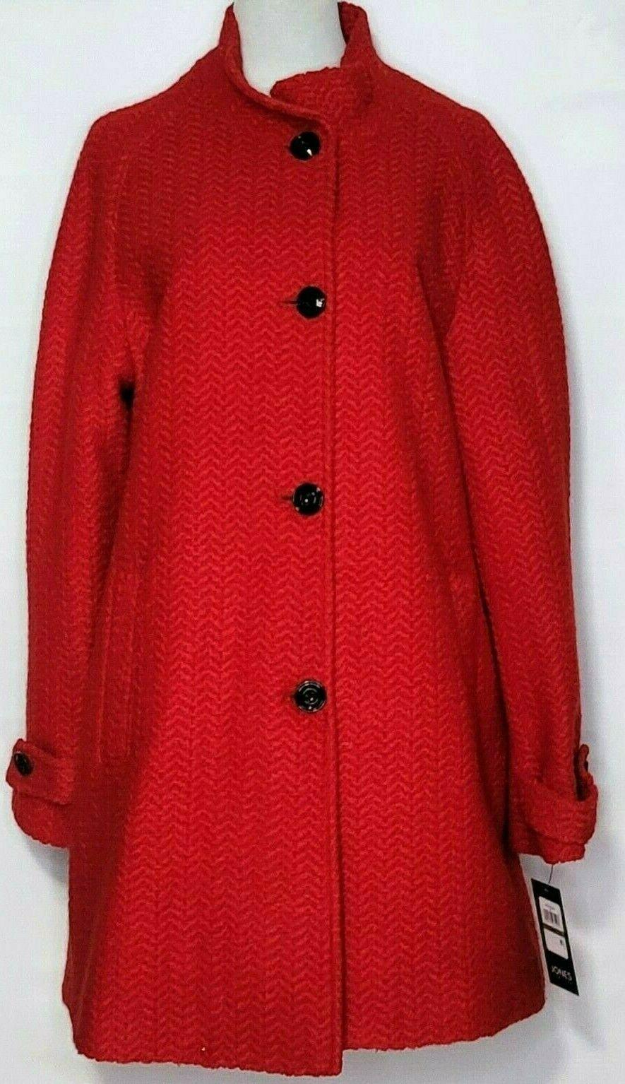Jones New York Stand-Collar Red Coat wool blend - Size 14 - SVNYFancy