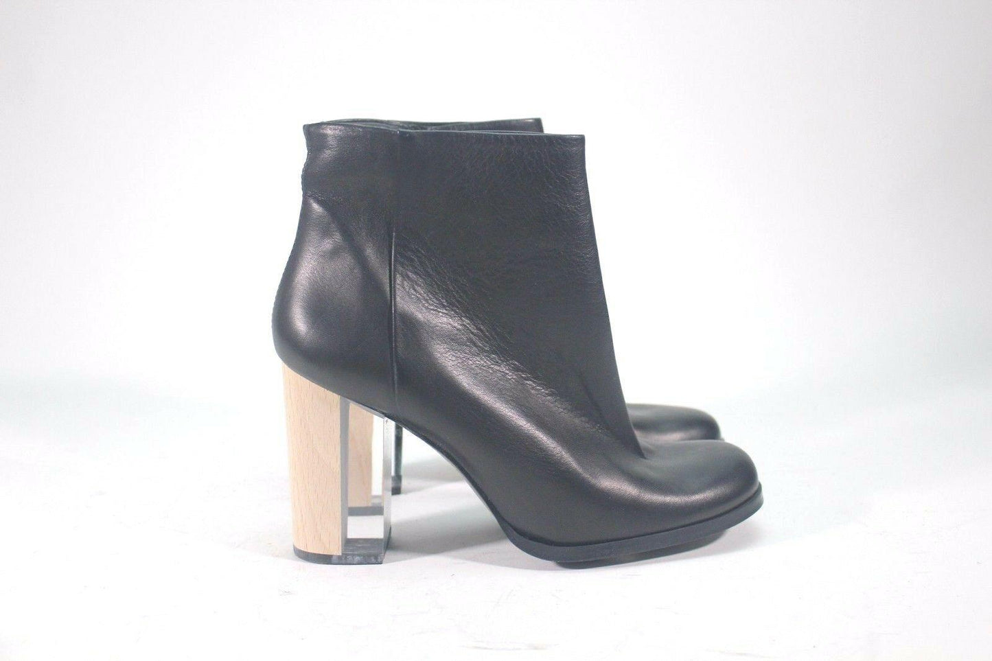 Miista Ali Black Boots Leather Wood & Clear Heel Boot Size 9.5/40 - SVNYFancy