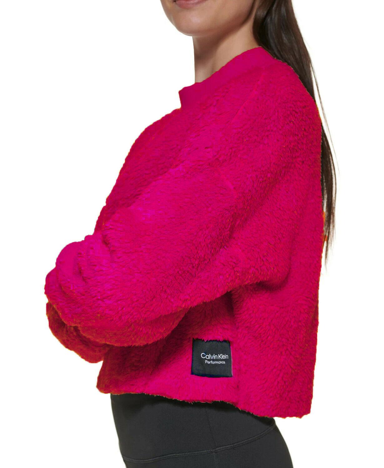 Calvin Klein Performance Women's Faux-Sherpa Cropped Raspberry Pullover Top Size S - SVNYFancy