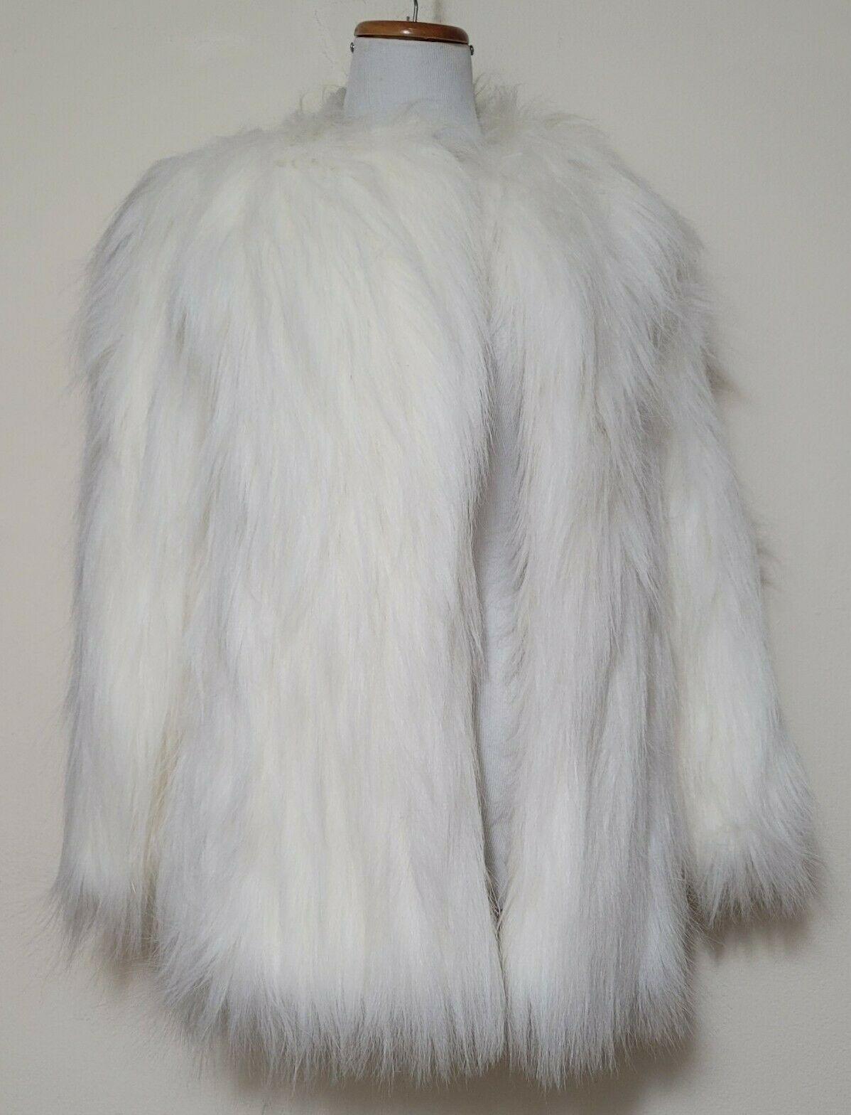 Vintage RUSSEL TAYLOR White Mongolian Faux Fur Jacket Coat Womens Size S-M - SVNYFancy