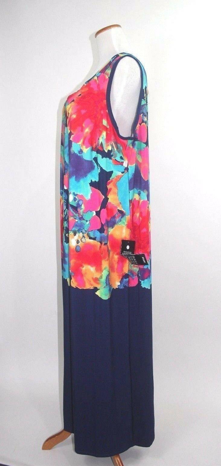 AVENUE  Women Maxi DRESS Multi-Color/Dark Blue SLEEVELESS size 22/24 US - SVNYFancy