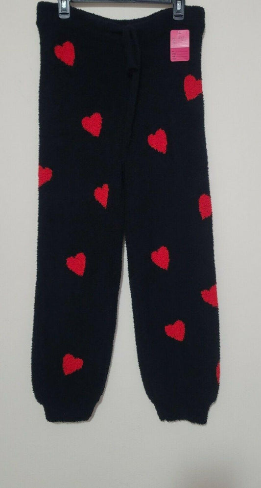 Sweet Lovely by Jen Soft Fuzzy Joggers Pants Black Heart Size L - SVNYFancy