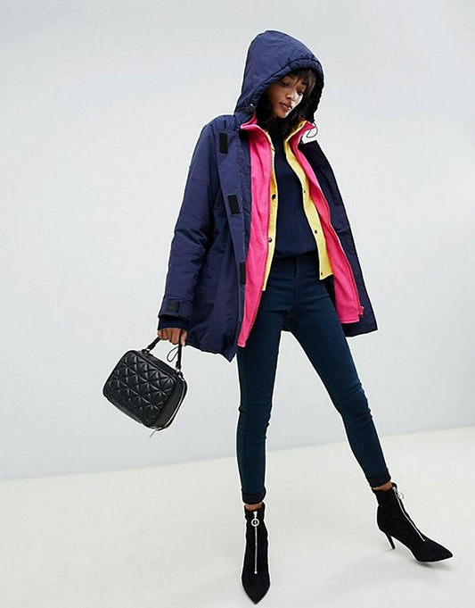 ASOS DESIGN Womens Oversized Layered Coat Jacket Blue Pink Yellow Size US 6 - SVNYFancy