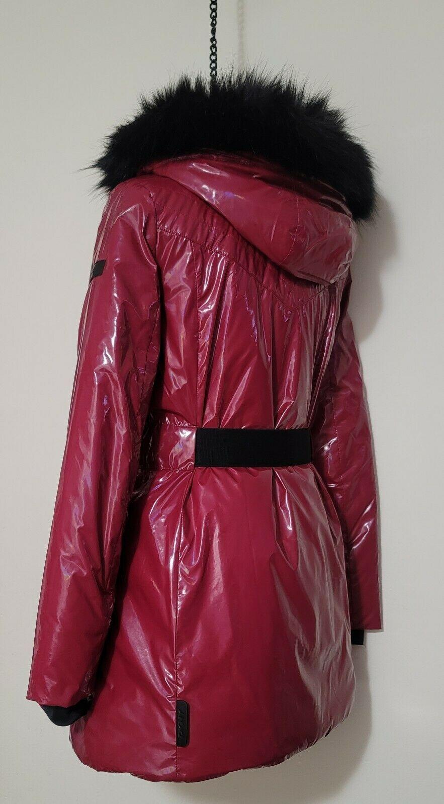 DKNY Women's Glossy Hooded  Belted Puffer Wine Coat  S - SVNYFancy