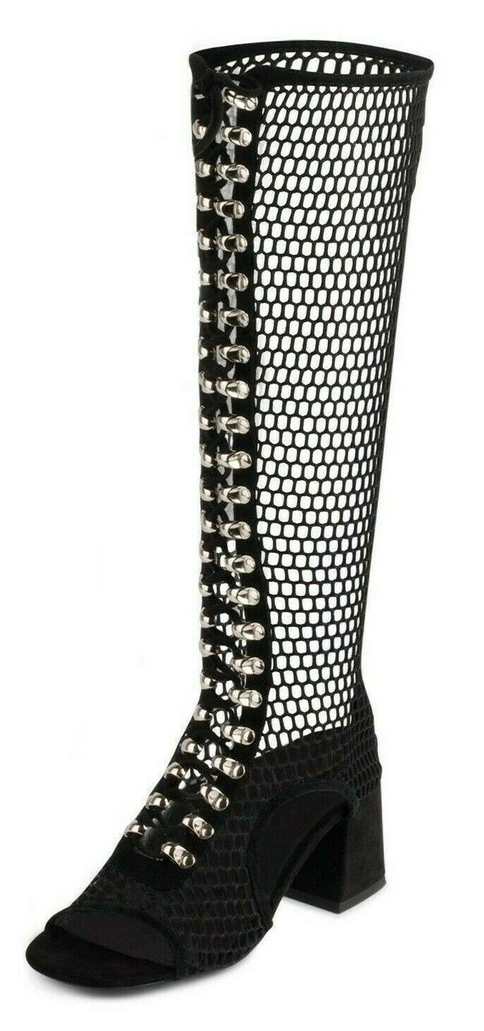 Jeffrey Campbell Savior Black Mesh Lace Up and Zip Boots Us 6 - SVNYFancy