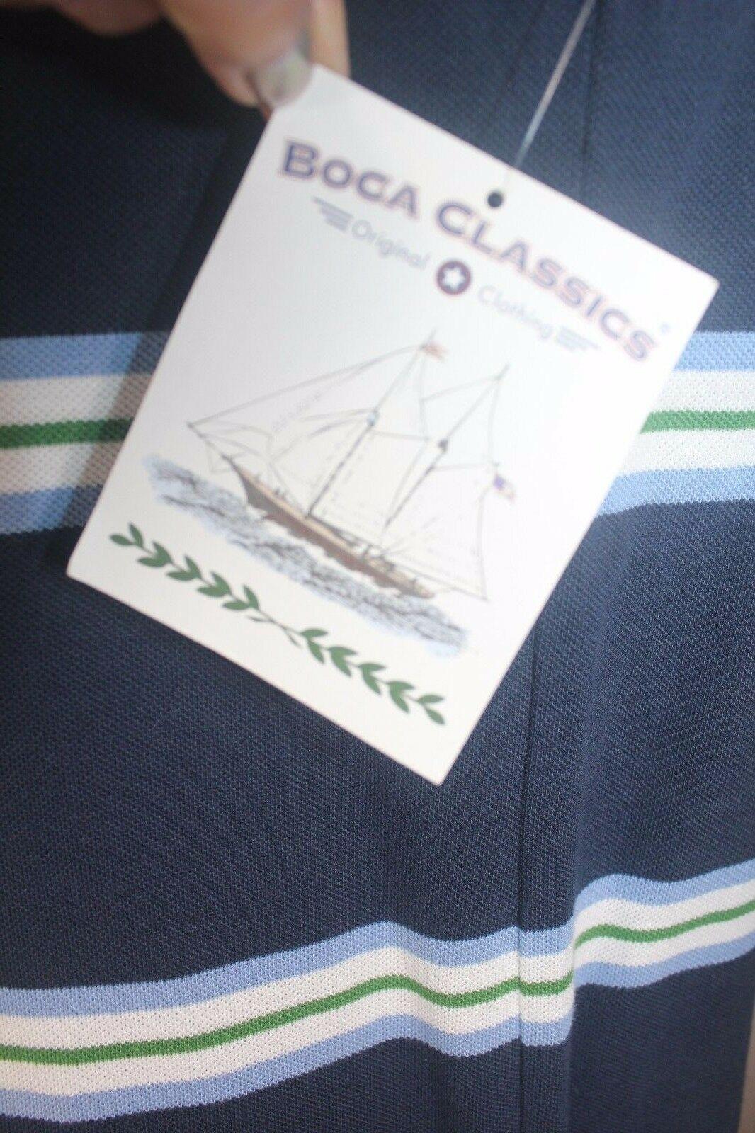 Boca Classics Polo Shirt Navy White Green Stripe Cotton Mens Size XL - SVNYFancy