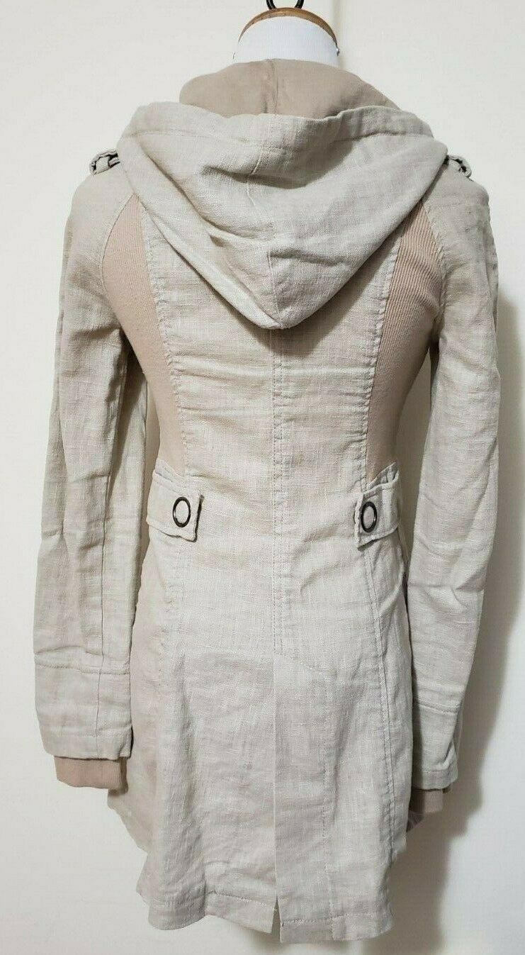 Free People Womens linen Jacket Dress With Hoodie Metal Snap Size 2 - SVNYFancy