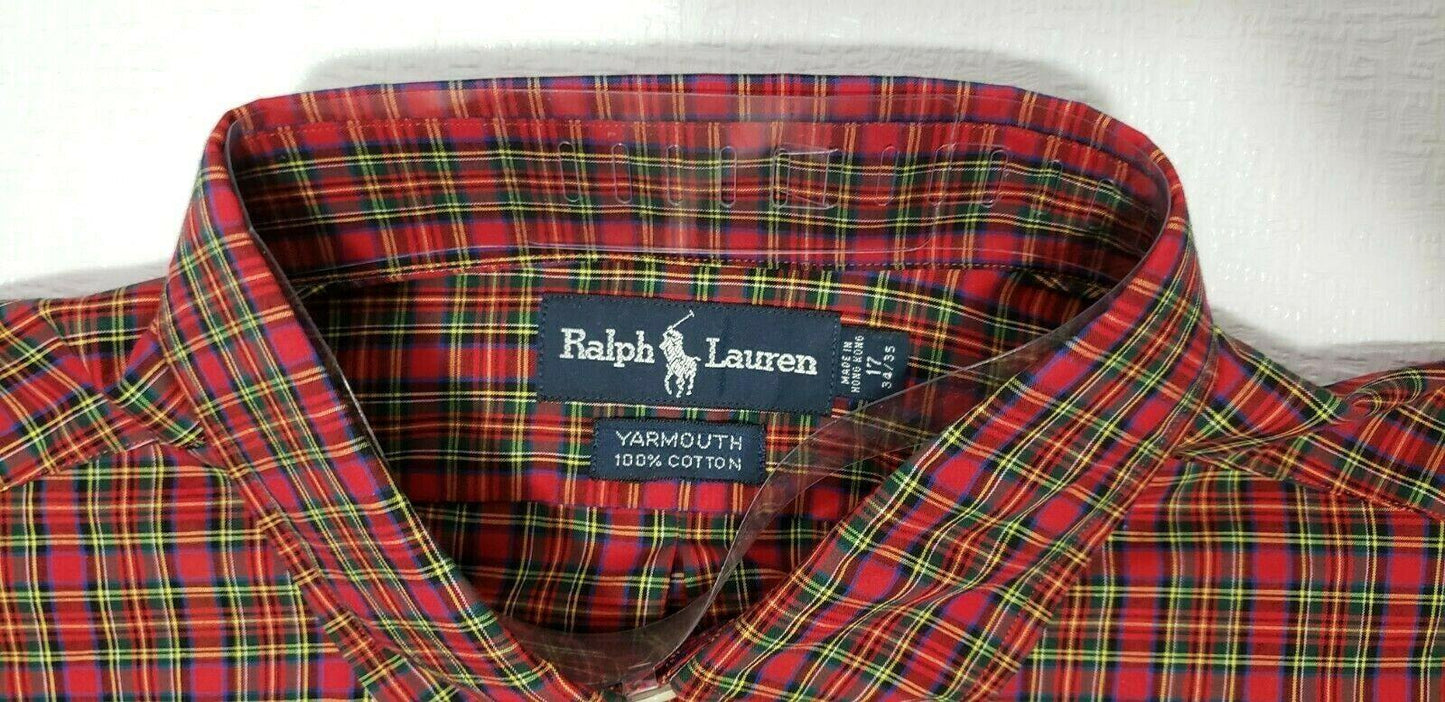 Ralph Lauren Mens Long Sleeve Dress Shirt Yarmouth Red Plaid 17 34/35 - SVNYFancy