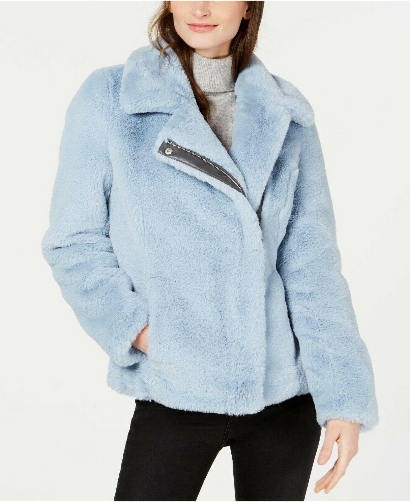 Calvin Klein Asymmetrical Faux Fur Pastel Blue Coat Plus Size 3X - SVNYFancy