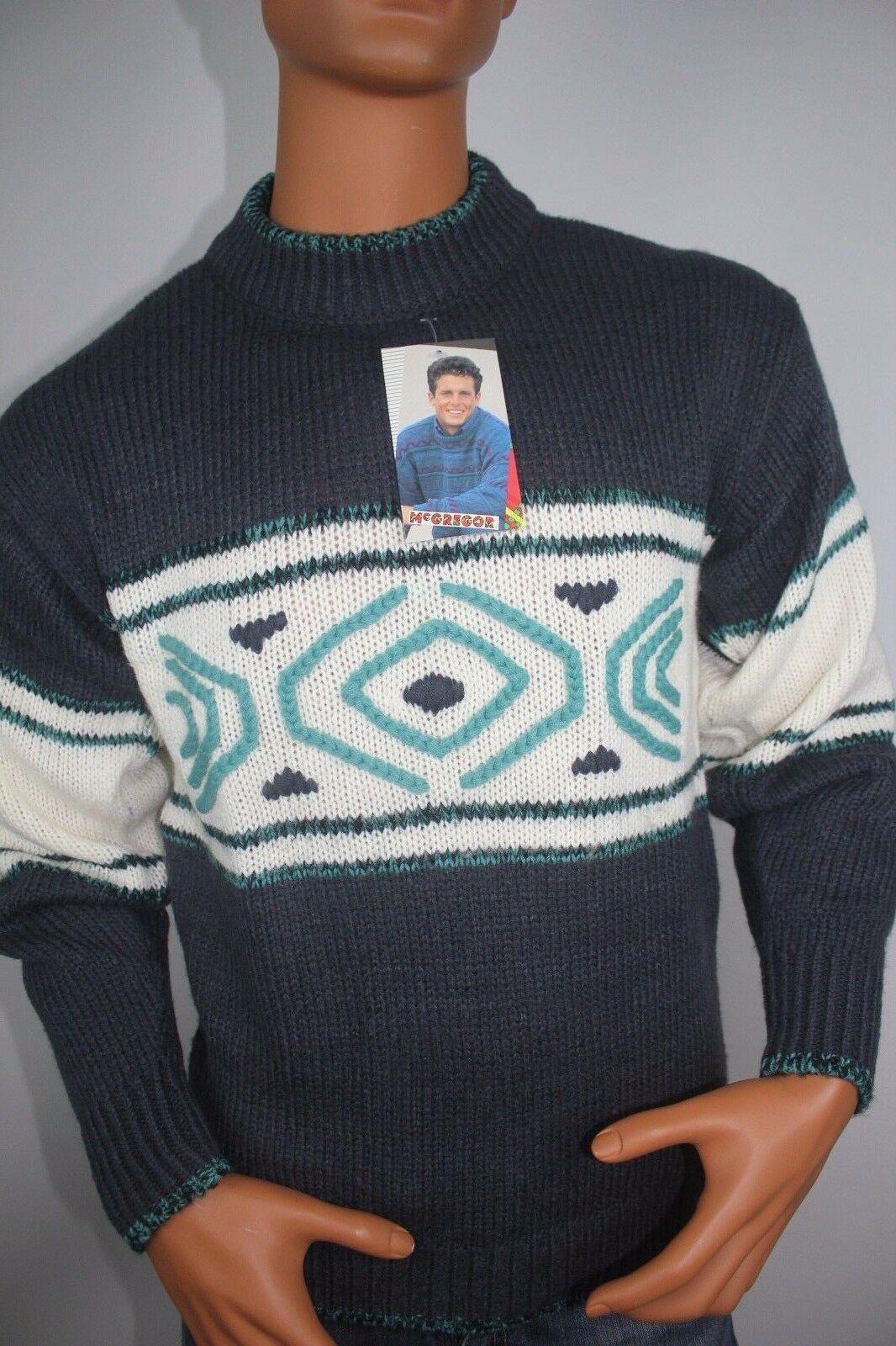 NWT Men's Vintage 80s McGREGOR Knitted Blue Aztec Sweater Size  XL - SVNYFancy
