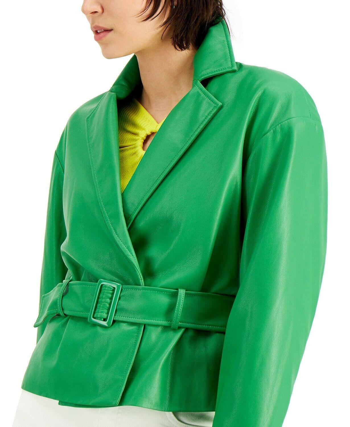 INC International Concepts Women's Green Faux-Leather Belted Jacket  XXL - SVNYFancy