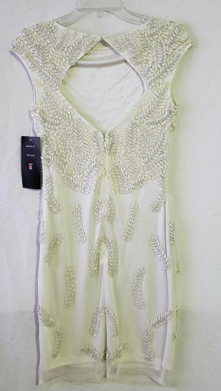 Pisarro Nights Ivory Beaded Mesh Sheath Gown Evening Dress  Size 2 - SVNYFancy