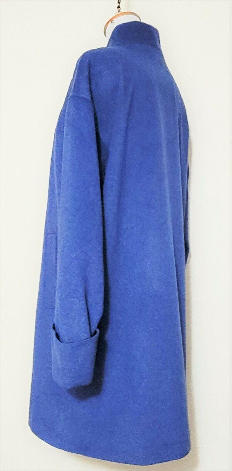 Calvin Klein Oversize Wool Blend Collarless Cuff Sleeves One Button Blue Coat  S - SVNYFancy