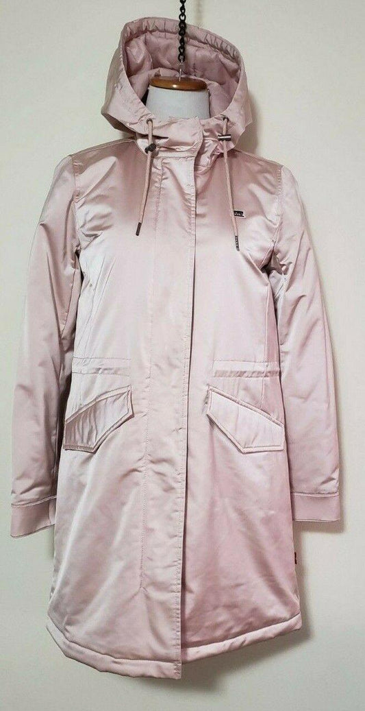 Levi’s Pink Pearl Coat Parka Jacket Hooded Mid Long Length Quilted Lined Size S - SVNYFancy