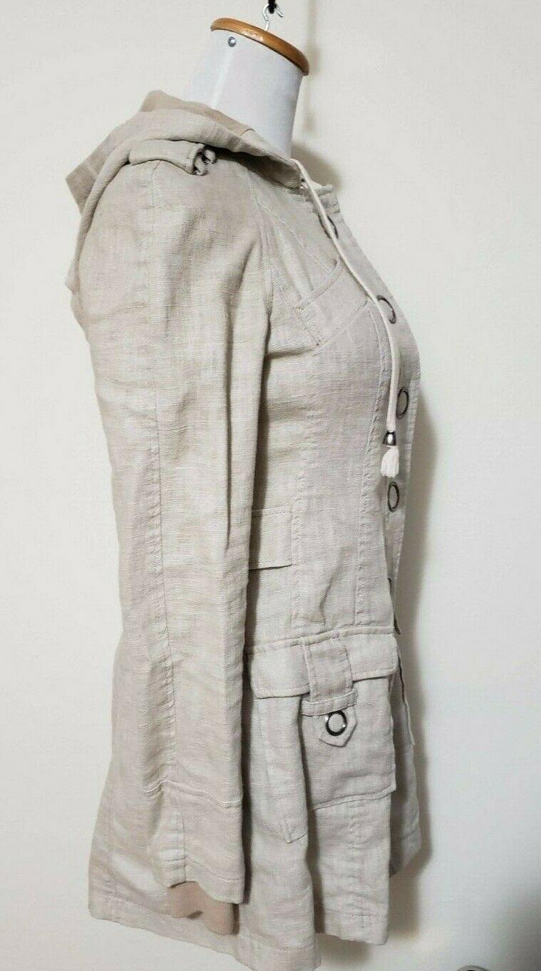 Free People Womens linen Jacket Dress With Hoodie Metal Snap Size 2 - SVNYFancy