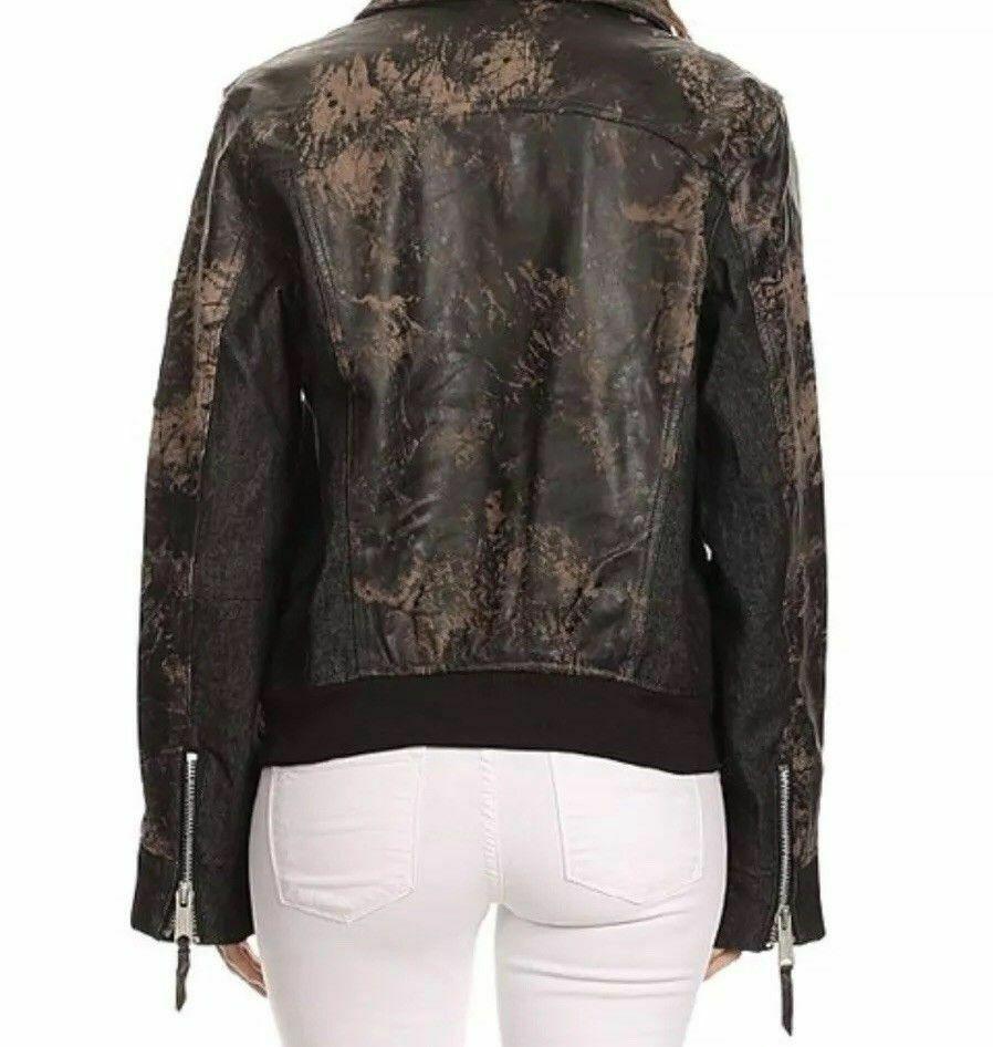 H&D Classic Leather Collection Brown Acid Wash Denim & Leather Jacket Size L - SVNYFancy