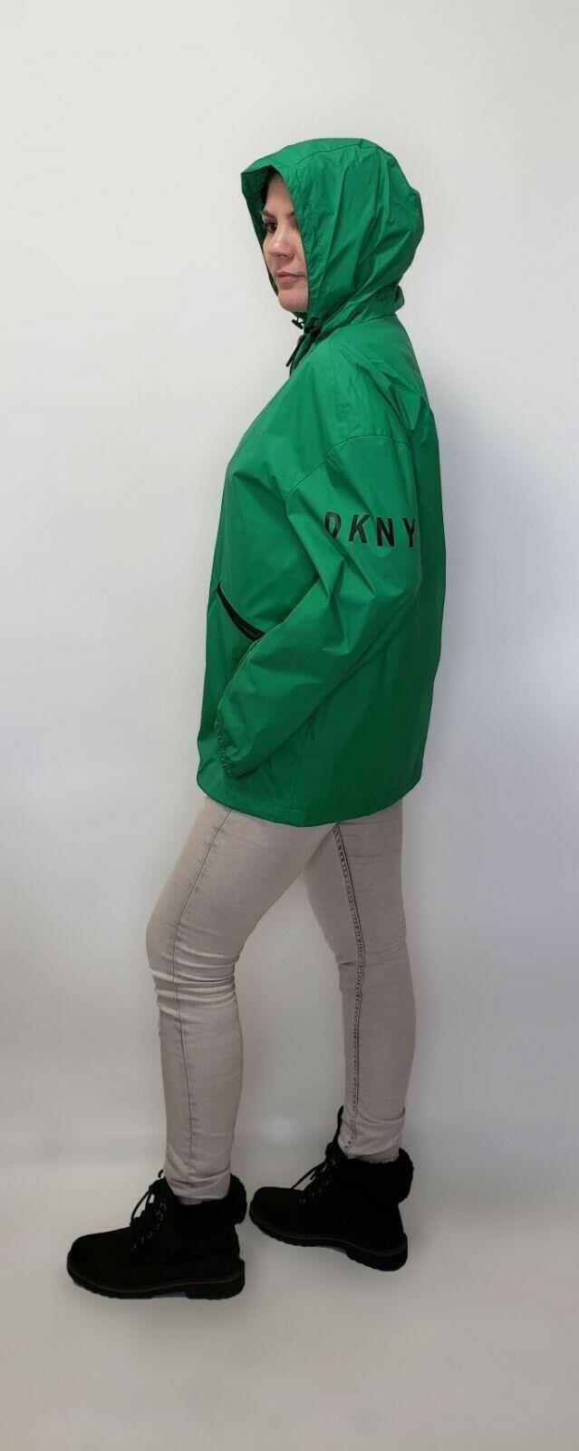 DKNY Womens Green Raincoat Jacket Hooded Logo Windbreaker Size M - SVNYFancy