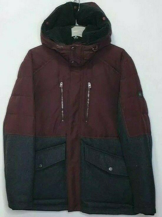 Andrew Marc Hooded Down Puffer Parka Winter Coat Jacket Maroon Grey Size M - SVNYFancy