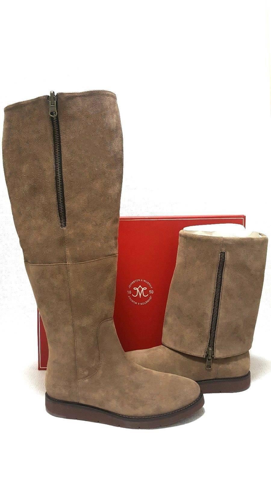 Johnston & Murphy Bree Women Cuffed Knee High Boots Stony Waxy Suede US 7 NEW - SVNYFancy