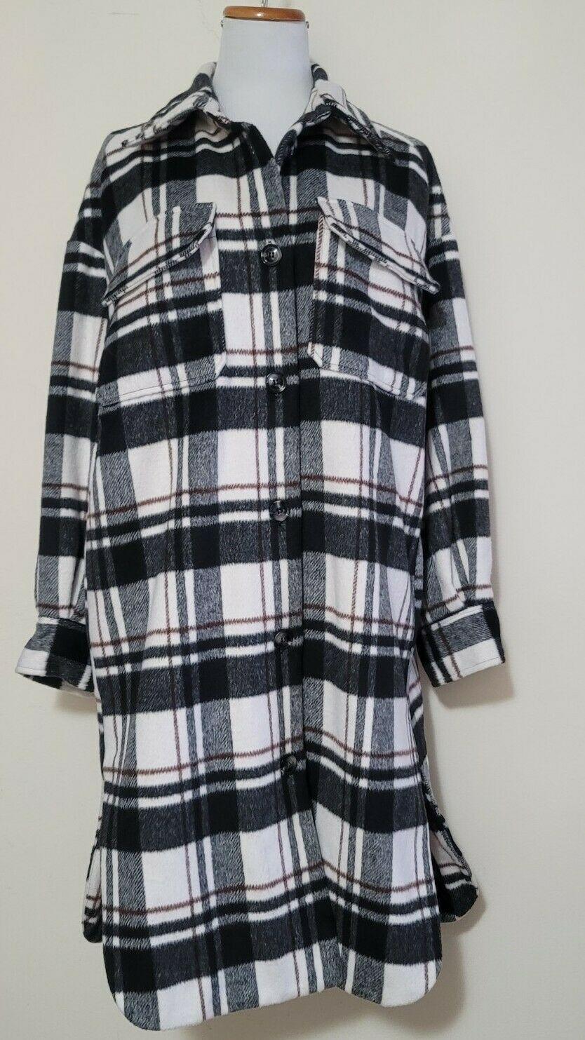 Sans Souci Womens Long Oversize Wool Blend Plaid Coat Shirt Size M - SVNYFancy