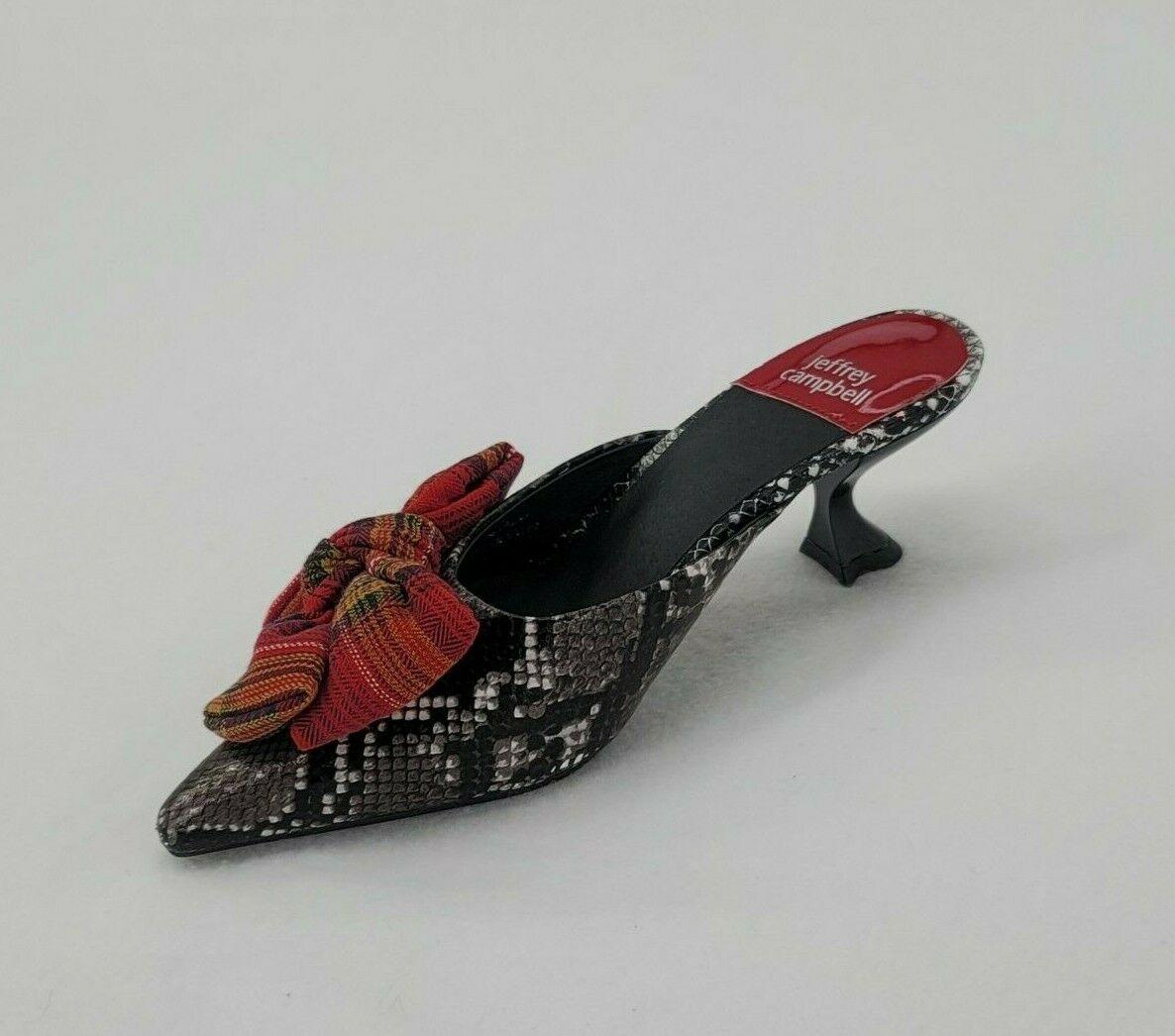 Jeffrey Campbell Adorn Kitty Heel Leather Gray Snake Mule Red Bow Size 5 M - SVNYFancy