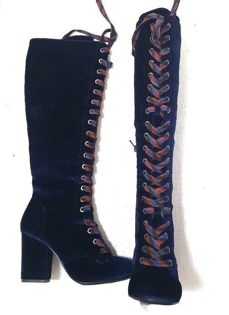 LFL by Lust For Life Women's Velvet Lase Up Boot Color Midnight Size US 6 - SVNYFancy