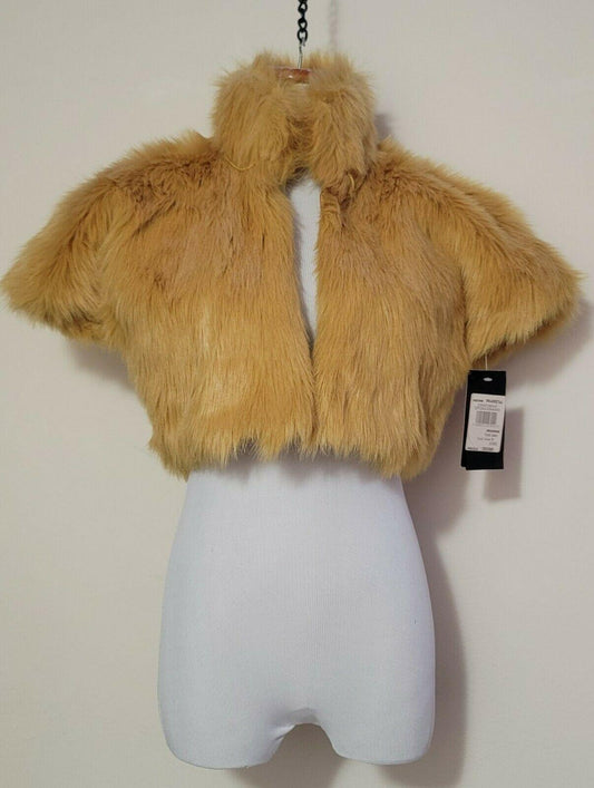 Rinascimento Mustard Yellow Faux Fur Cropped Jacket Bolero Size M Made in Italy - SVNYFancy