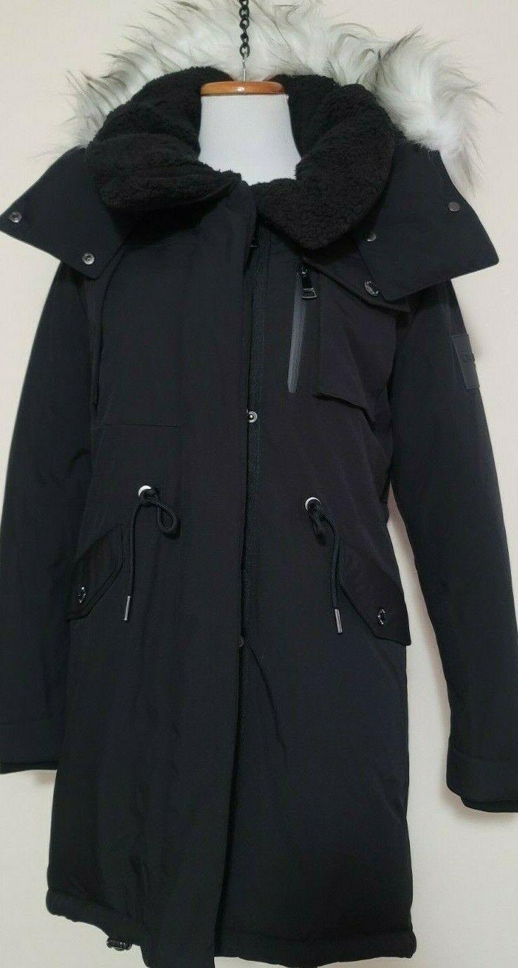 CALVIN KLEIN Women's Hooded Puffer Coat Parka With Backpack Straps Black Size S - SVNYFancy