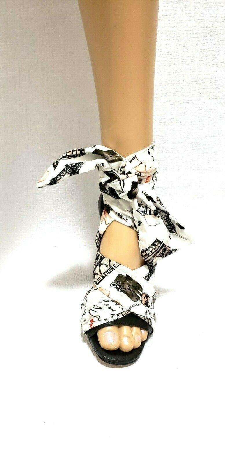 NEW RARE UNIQUE KARL LAGERFELD Leather Pump Sandals Shoes Ankle Wrap Size 6 - SVNYFancy