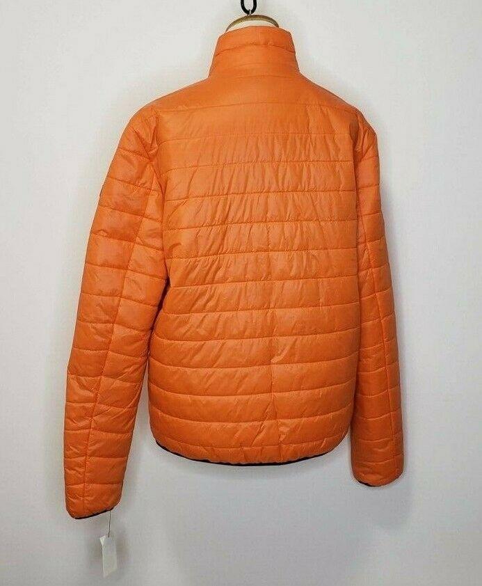 DKNY Mens Orange Wind Resistant Puffer Packable Jacket With Logo Patch Size M - SVNYFancy