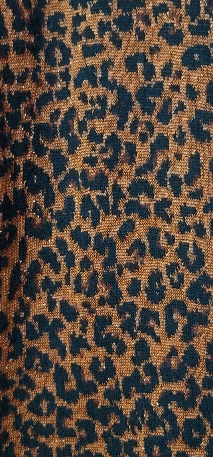 Zara Metallic Leopard Print Knit High Rise Waist Crop Pant Stretch Medium - SVNYFancy
