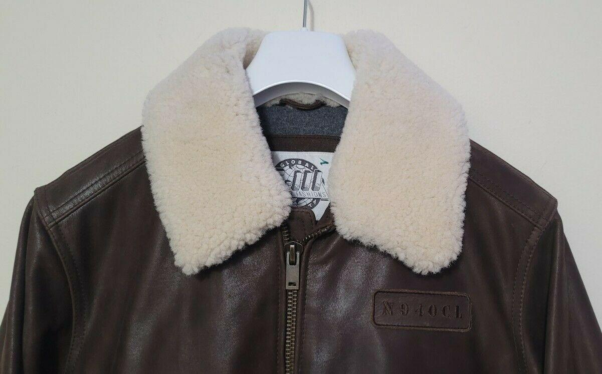 G-III Global Identity Bomber Leather Jacket Detachable Shearling Collar Brown M - SVNYFancy