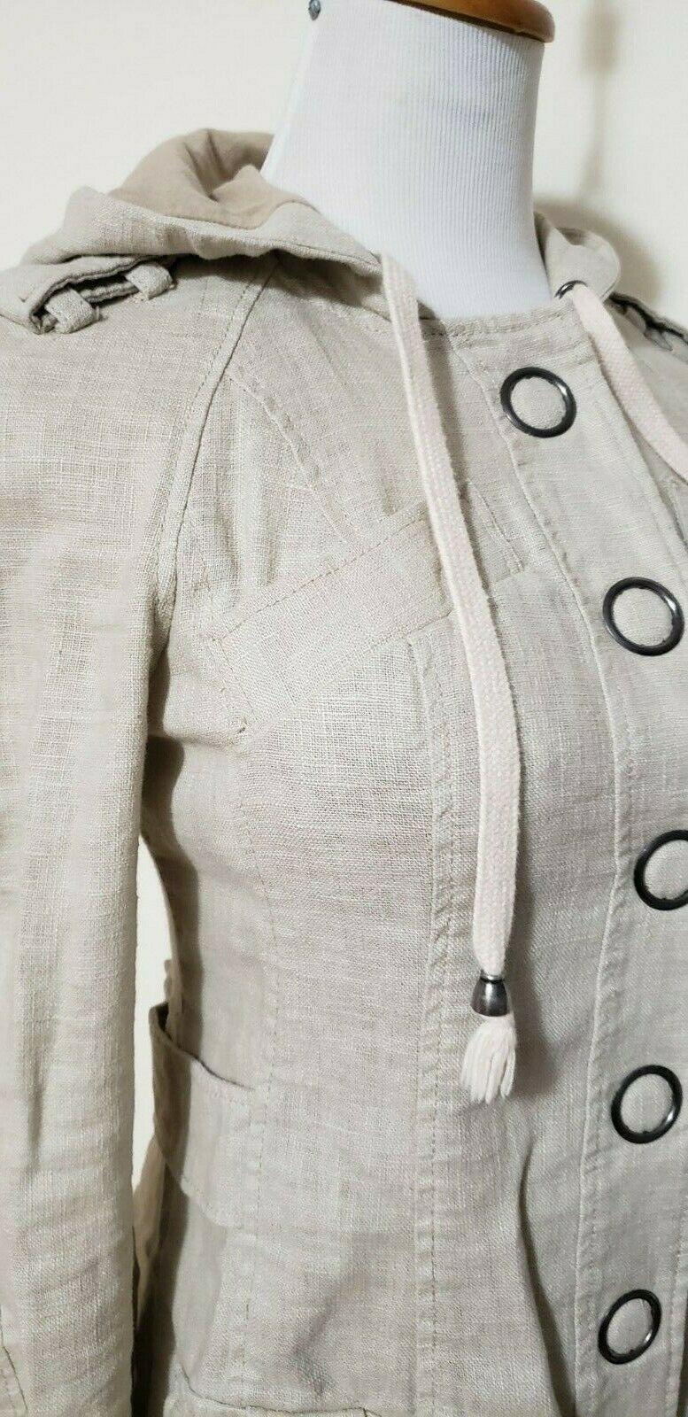 Free People Womens linen Jacket Dress With Hoodie Metal Snap Size 2 - SVNYFancy