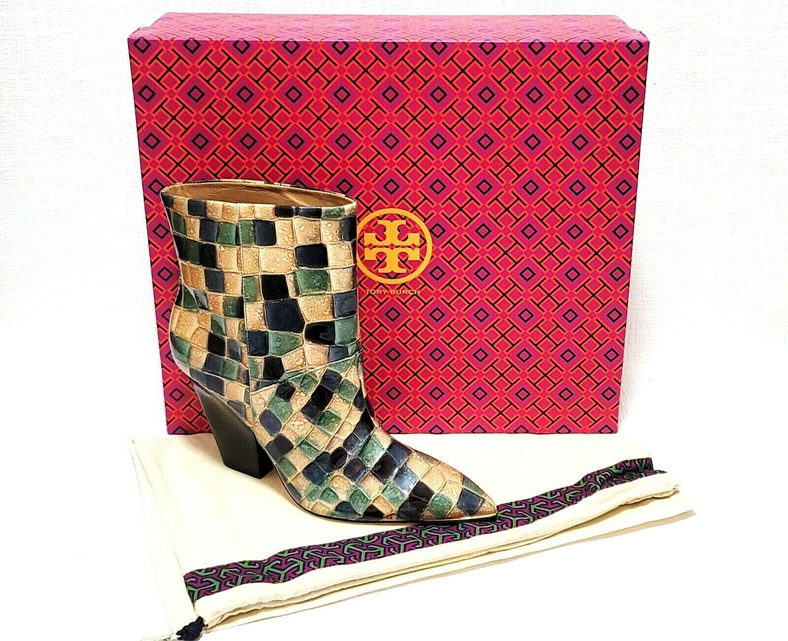 TORY BURCH Lila Ankle Bootie Stained Patchwork Blue Glass Leather Size 8 - SVNYFancy