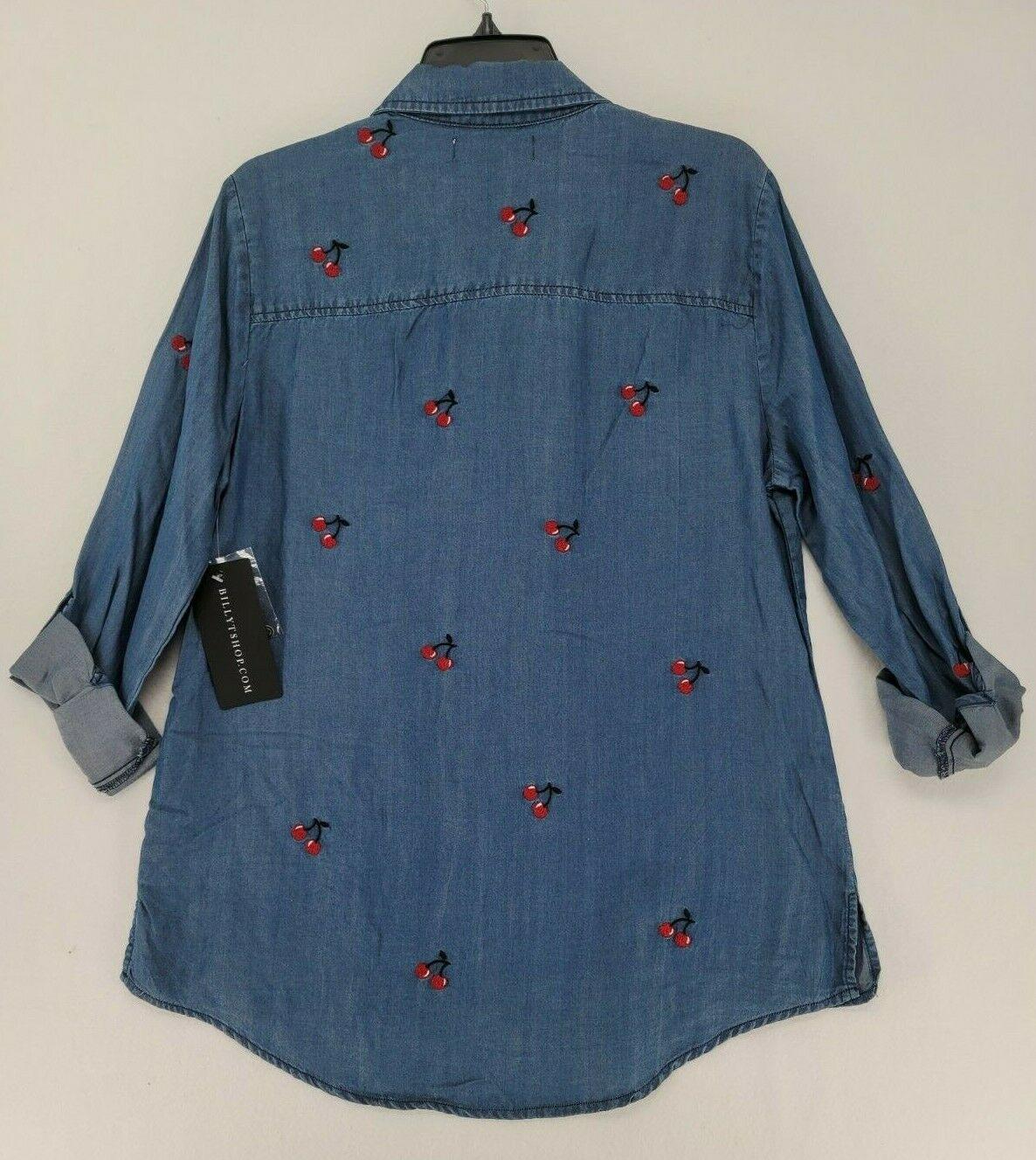 Billy T Denim Blue And Embroidered Cherry Shirt Size M - SVNYFancy