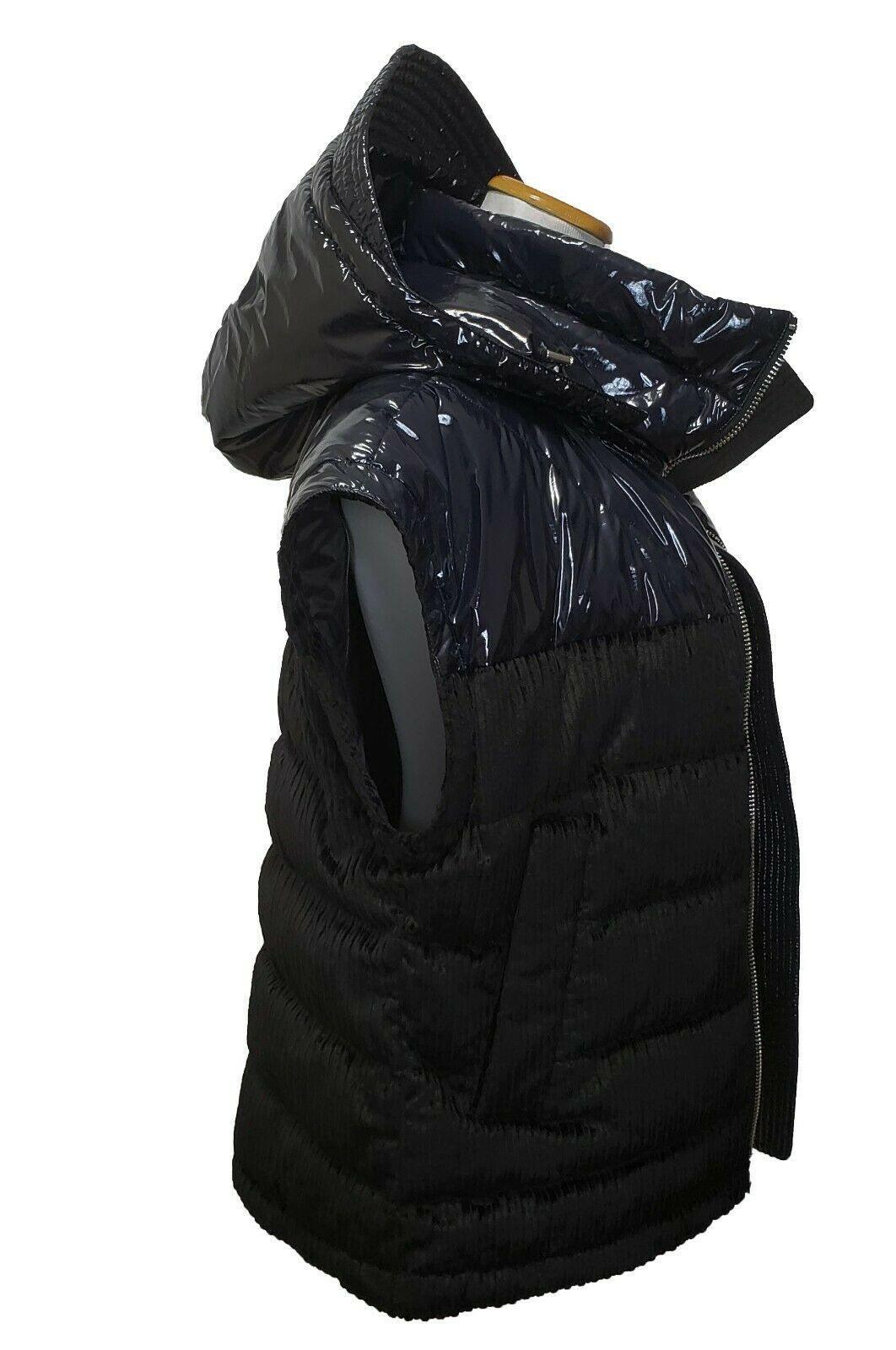 Andrew Marc Womens Black Corduroy Lacquer Down Jacket Vest Puffer With Hood Size S - SVNYFancy
